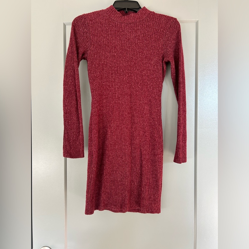 Burgundy Ribbed Sweater Dress